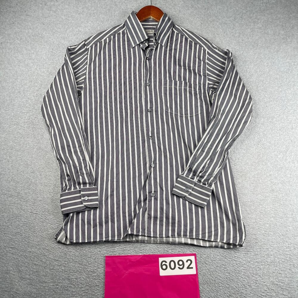Ermenegildo Zegna Shirt Black Striped Casual Button Up Long Sleeve Mens Medium